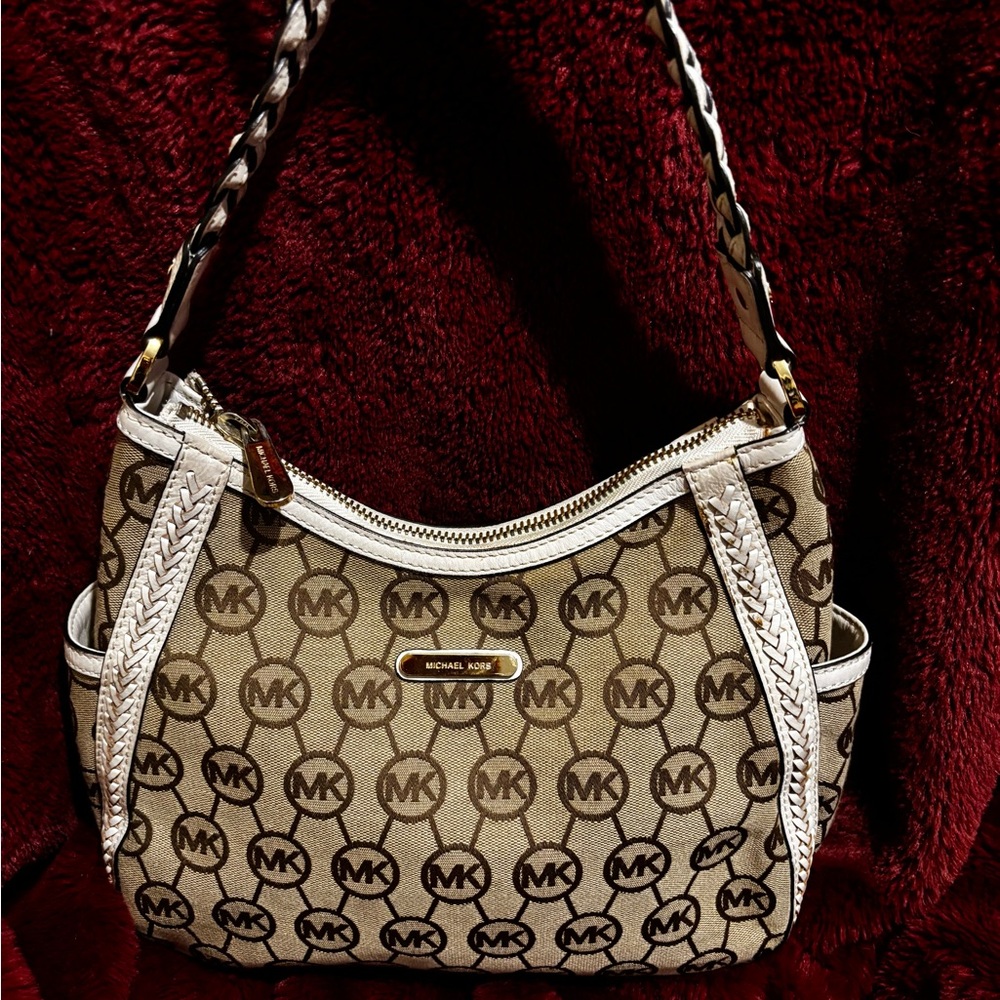 Michael Kors Tan and Brown Logo Shoulder Bag